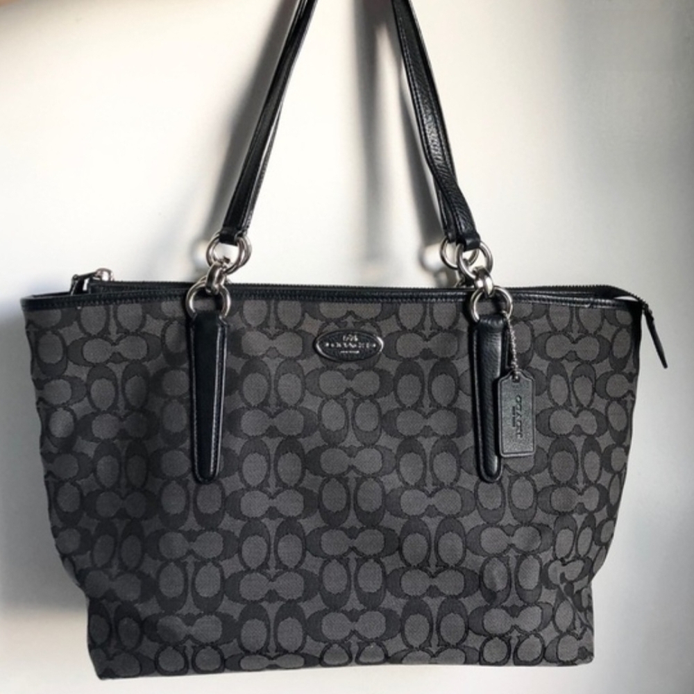 Coach Gray and Black Signature Tote
